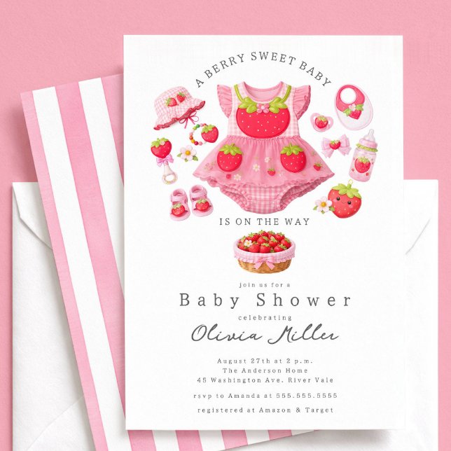 Strawberry Baby Shower Invitation Girl Pink Einladung (Von Creator hochgeladen)