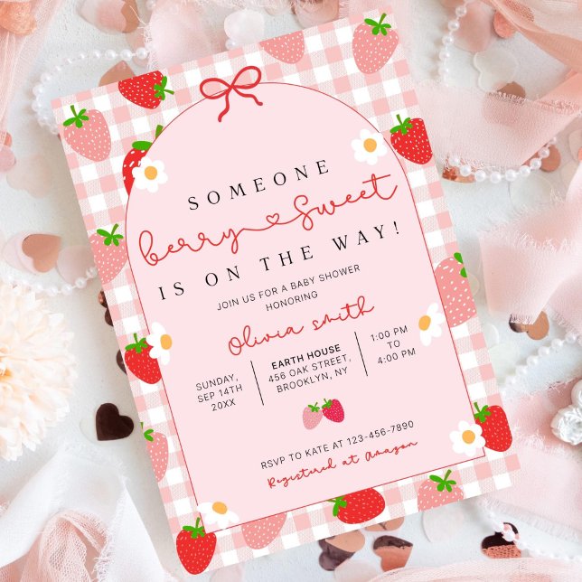 Strawberry Baby Shower Invitation Template, Editab Einladung (Von Creator hochgeladen)