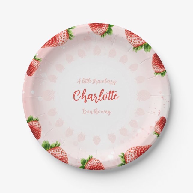 Strawberry Baby Shower Plate Pappteller (Vorderseite)