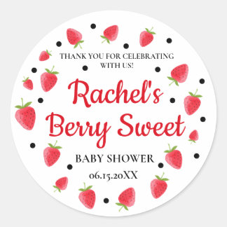 Strawberry Baby Shower Stickers, Strawberry Thema Runder Aufkleber