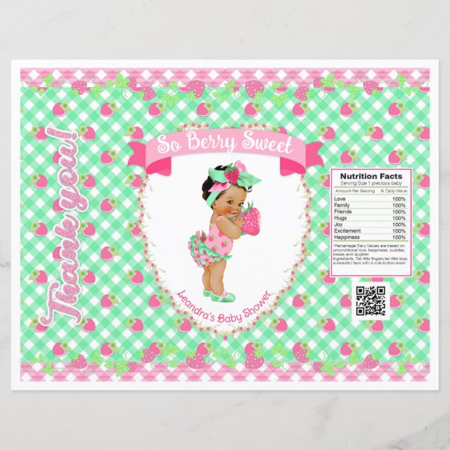 Strawberry Baby Theme Mint & Pink Gingham Chip Bag (Vorderseite)