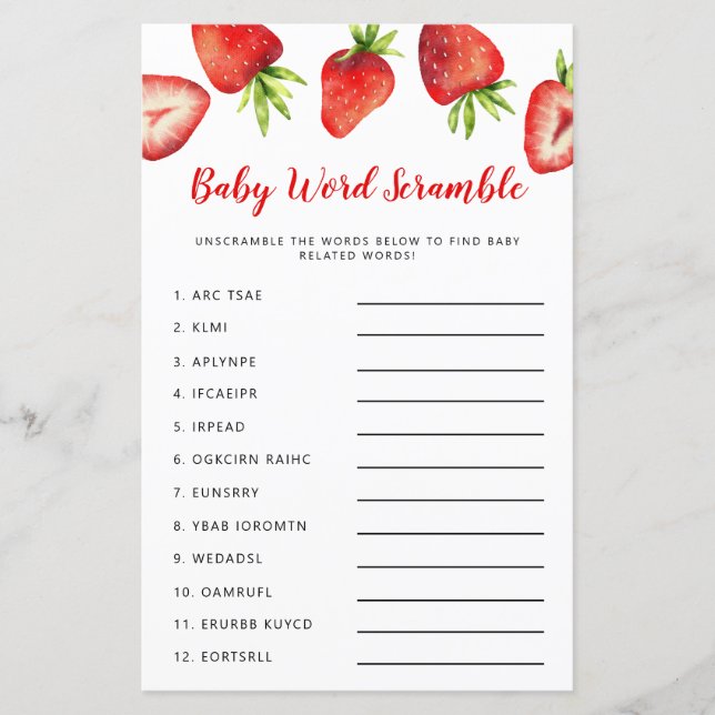 Strawberry Baby Word Scramble Game (Vorderseite)