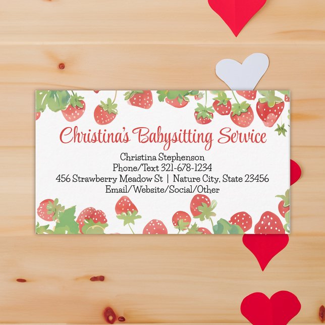 Strawberry Babysitter Daycare Childrens Preschool Visitenkarte (strawberry babysitting daycare farm business card)