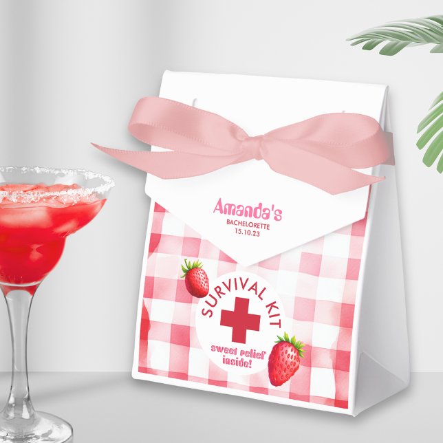 Strawberry Bachelorette Sweet Relief Survival Kit Geschenkschachtel (Bachelorette party hangover Survival kit retro strawberry sweet relief inside favor box guest gift )