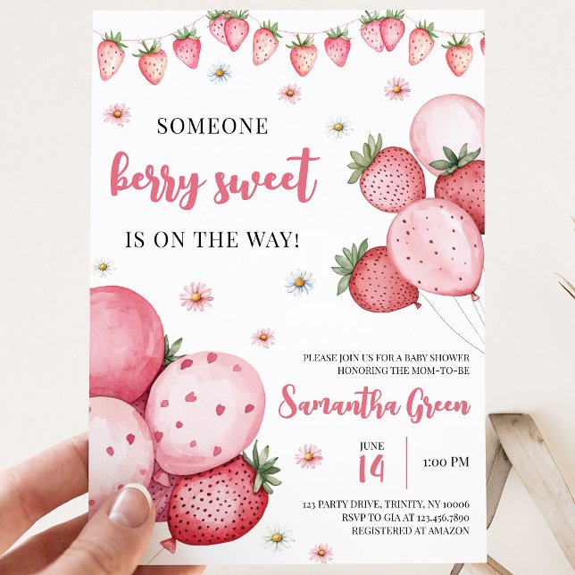 Strawberry Balloon Babydusche Einladung (Von Creator hochgeladen)