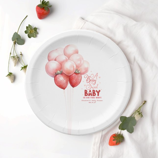 Strawberry Balloons Rot und Rosa Baby Dusche Pappteller (Von Creator hochgeladen)