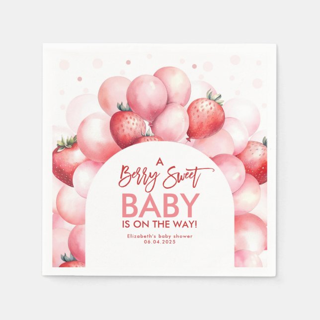 Strawberry Balloons Rot und Rosa Baby Dusche Serviette (Vorderseite)