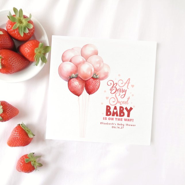 Strawberry Balloons Rot und Rosa Baby Dusche Serviette (Von Creator hochgeladen)