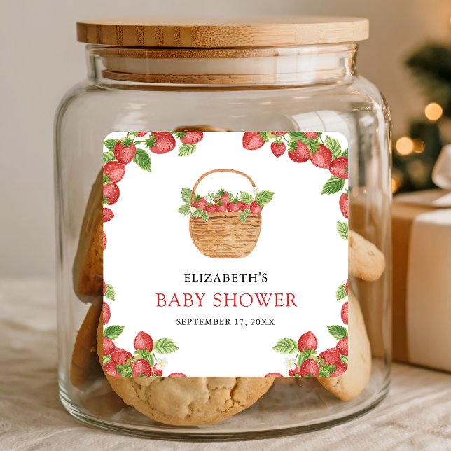 Strawberry Basket Berry Sweet Baby Dusche Quadratischer Aufkleber (Von Creator hochgeladen)