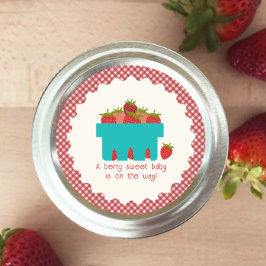 Strawberry Basket Gingham Berry Sweet Baby Shower Runder Aufkleber