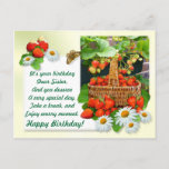 Strawberry Basket ~ Sister Birthday Postcard Postkarte<br><div class="desc">Eine wirklich juckende,  farbenfrohe und ungewöhnliche Geburtstagskarte für eine liebe Schwester oder jeden,  den Sie mögen,  ändern Sie einfach den Text und fügen Sie Ihre eigenen Grüße hinzu.</div>