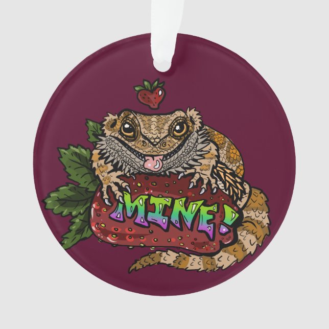 Strawberry Beardie Dragon "MINE!" Ornament (Vorderseite)