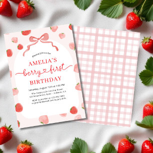 Strawberry Berry 1. Bow Girl's Geburtstag Einladung