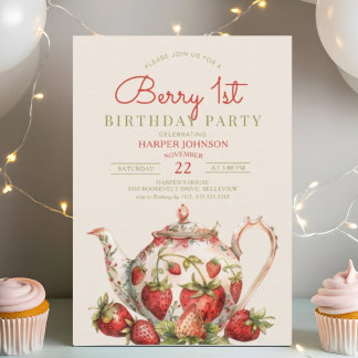 Strawberry Berry 1. Geburtstag Party Einladung