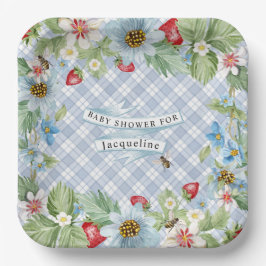 Strawberry Berry Blue Gingham Baby to Bee Shower Pappteller
