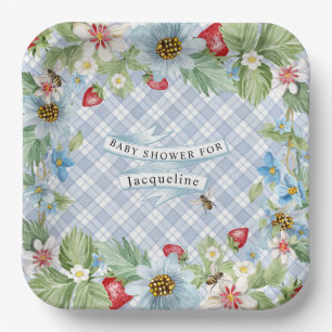 Strawberry Berry Blue Gingham Baby to Bee Shower Pappteller