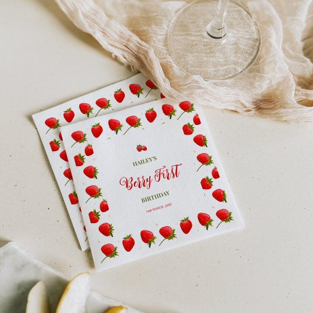 Strawberry Berry Einladung zum Geburtstag Serviette (Von Creator hochgeladen)
