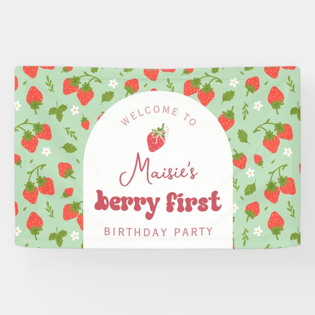 Strawberry Berry erste Geburtstagsparty Hintergrun Banner (Horizontal)