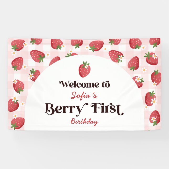 Strawberry Berry erste Geburtstagsparty Willkommen Banner (Horizontal)