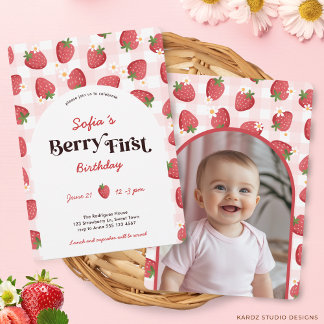 Strawberry Berry Erster Geburtstag Einladung