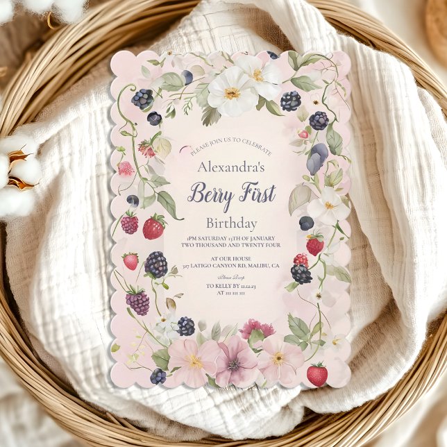 Strawberry Berry Erster Geburtstag Party Einladung (Von Creator hochgeladen)