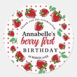 Strawberry Berry Erster Geburtstag Party Runder Aufkleber