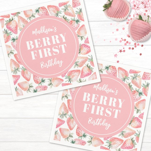 Strawberry Berry Erster Geburtstag Party Serviette (Strawberry Berry First 1st Birthday Party Napkins)