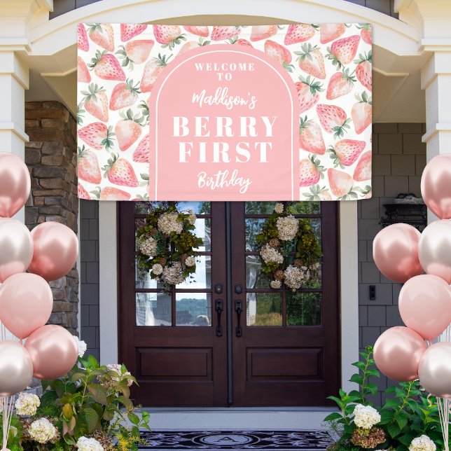Strawberry Berry Erster Geburtstag Party Willkomme Banner (Strawberry Berry First 1st Birthday Party Welcome Banner)