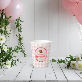 Strawberry Berry Erster Geburtstag Pink Gingham Pappbecher