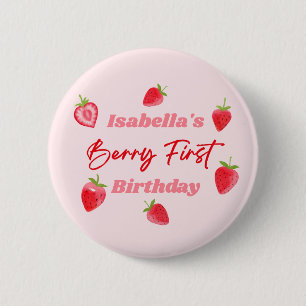 Strawberry Berry Erster Geburtstag Rot und Rosa Button