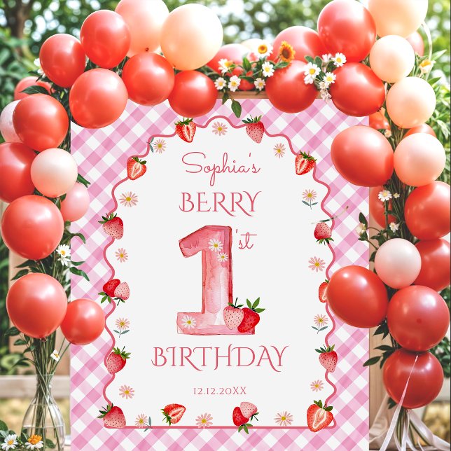 Strawberry Berry Erster Geburtstag Wavy Wandteppich (Von Creator hochgeladen)