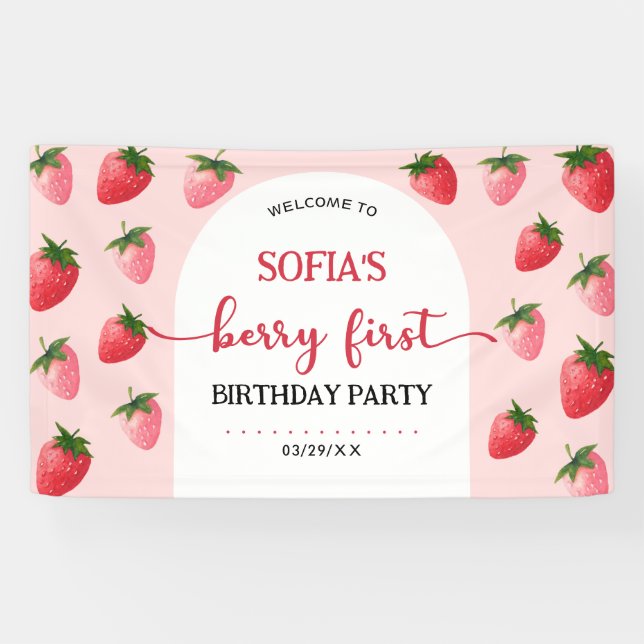 Strawberry Berry First Birthday Banner (Horizontal)