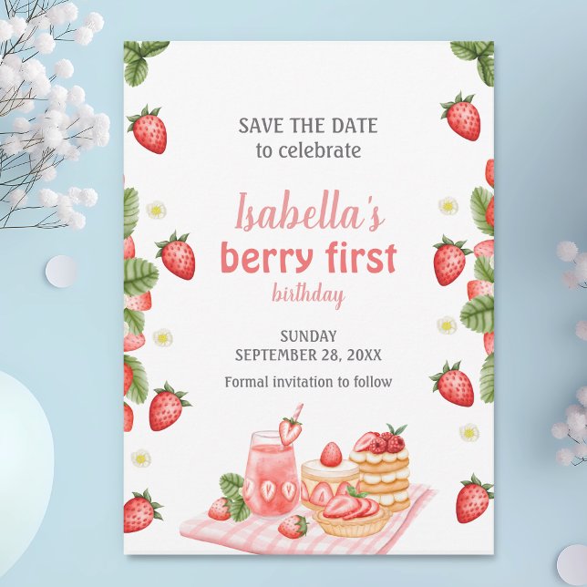 Strawberry Berry First Birthday Berry Weet Save The Date (Von Creator hochgeladen)