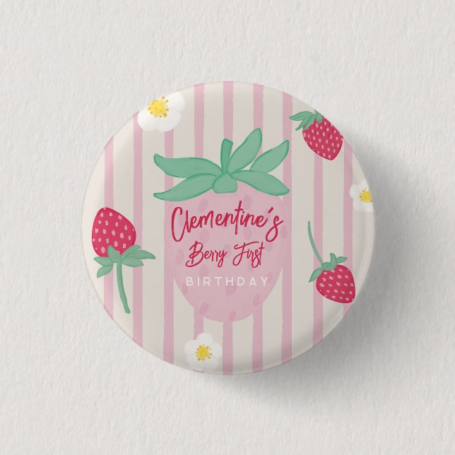 Strawberry Berry First Birthday  Button (Vorderseite)