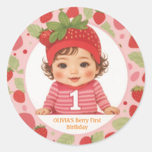 Strawberry Berry First Birthday Classic Round Stic Runder Aufkleber