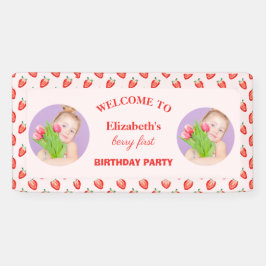 Strawberry Berry First Birthday Foto Banner