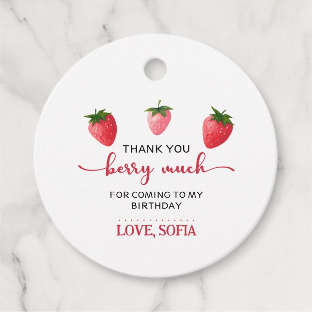 Strawberry Berry First Birthday Geschenkanhänger (Vorderseite)
