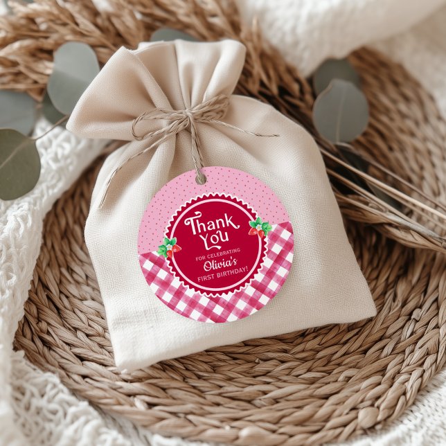 Strawberry Berry First Birthday Girl Vielen Dank Geschenkanhänger (Strawberry 1st birthday thank you favor tag)