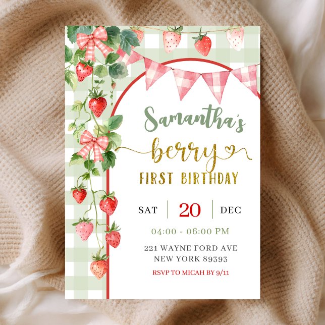 Strawberry Berry First Birthday Invitation Einladung (Von Creator hochgeladen)