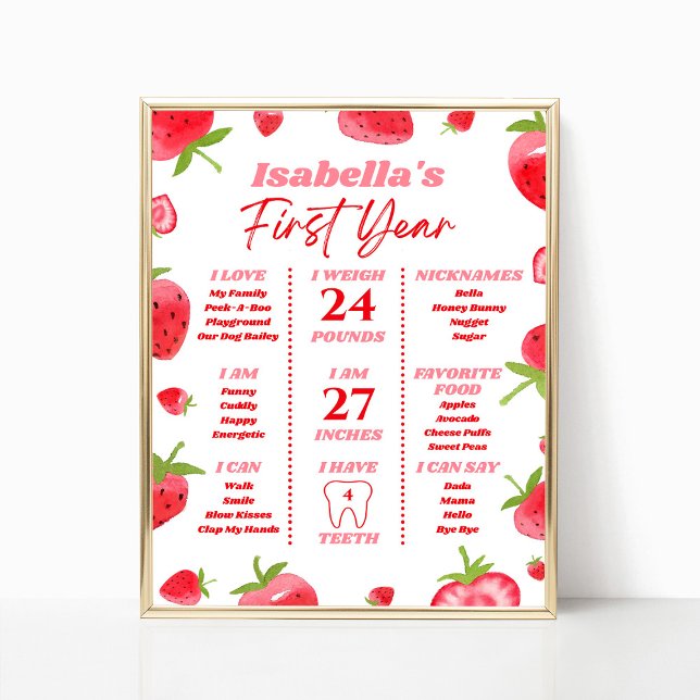 Strawberry Berry First Birthday Milestone Zeichen Poster (Von Creator hochgeladen)
