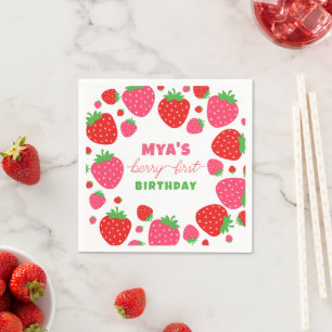 Strawberry Berry First Birthday Paper Napkins Serviette