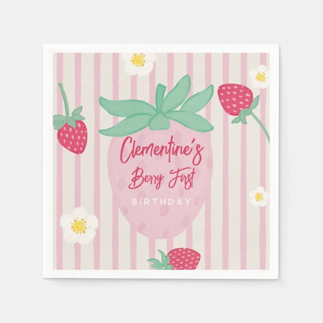 Strawberry Berry First Birthday Paper Napkins Serviette (Vorderseite)
