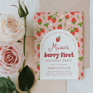 Strawberry Berry First Birthday Party Einladung