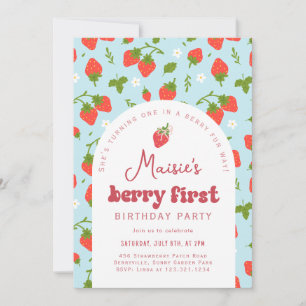 Strawberry Berry First Birthday Party Einladung