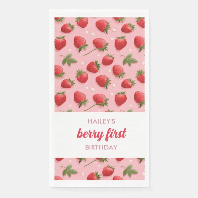 Strawberry Berry First Birthday Party Napkin Serviette (Vorderseite)