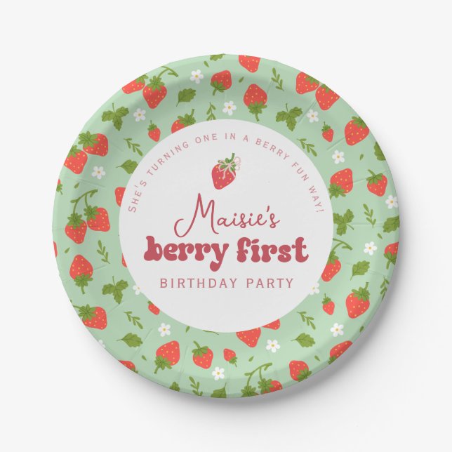 Strawberry Berry First Birthday Party Pappteller (Vorderseite)