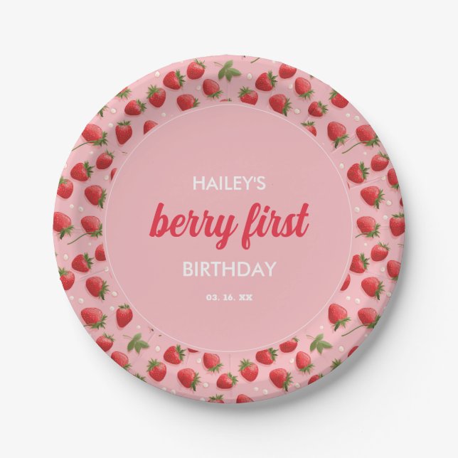 Strawberry Berry First Birthday Party Pappteller (Vorderseite)