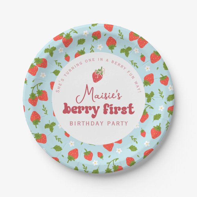 Strawberry Berry First Birthday Party Pappteller (Vorderseite)