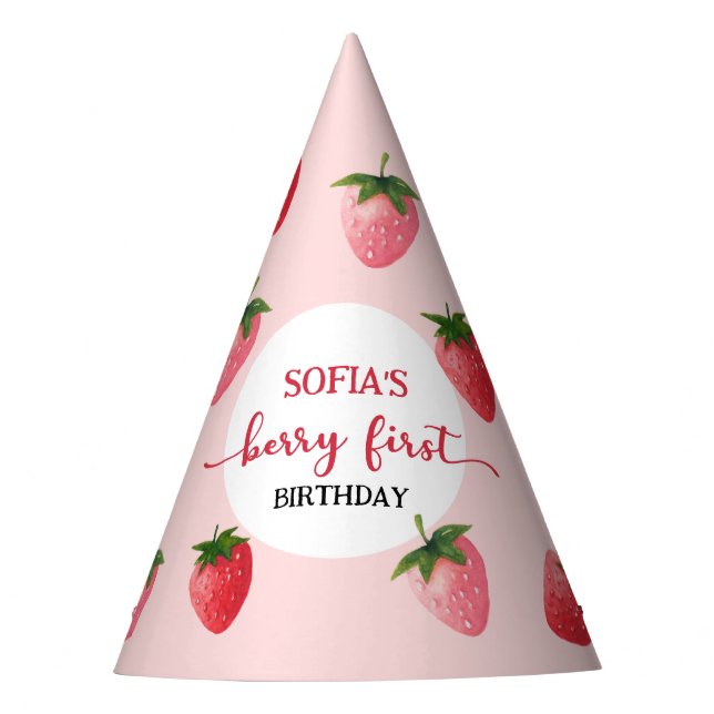 Strawberry Berry First Birthday Partyhütchen (Vorderseite)