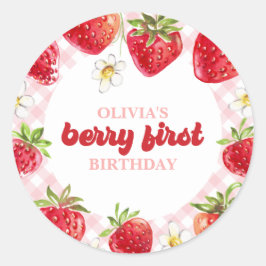 Strawberry Berry First Birthday Runder Aufkleber